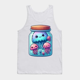 Cute Jellyfish in a Jar Illustration Tank Top